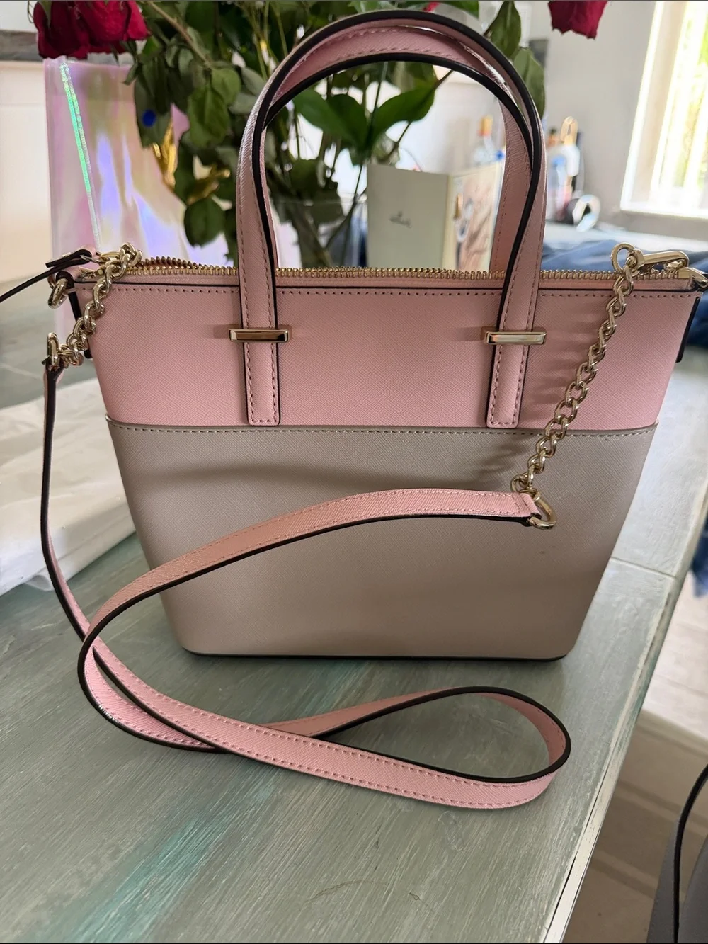 Kate Spade - Pink and Taupe Two-Tone Saffiano Satchel